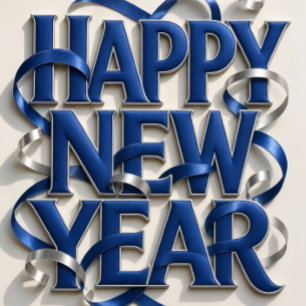Happy New Year with Elegant Metallic Ribbons style Square Paper Coaster