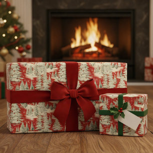 Retro Vintage Christmas Landscape Wrapping Paper Sheet
