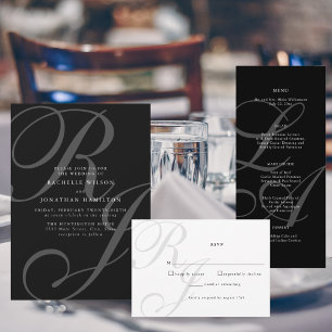 Romantic Black and White Monogram Wedding Menu