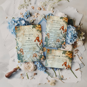 Vintage Tropical Botanical Wedding Invitation