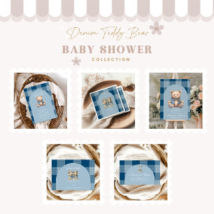 Denim Teddy Bear Baby Shower Invitation