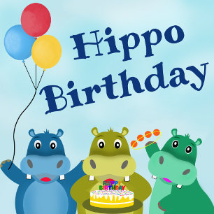 Cute Cartoon Safari Hippo Birthday 