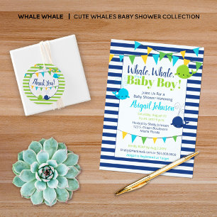 Cute Navy Blue Whale Baby Shower It's A Boy Invitation