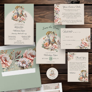Rustic Boho Western Boots Floral Quinceanera Invitation