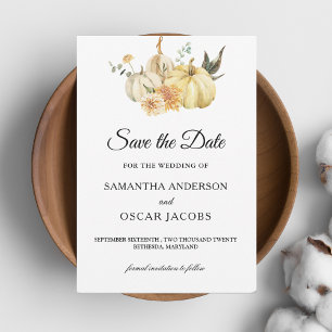 Trendy Autumn Watercolor Pumpkin & Flowers Invitation