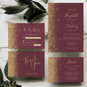 Carte D'accompagnement Dark Burgundy Gold Parties scintillant Edge Détail