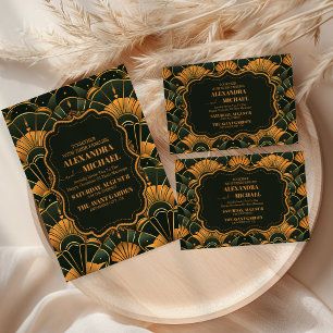 Art Deco Wedding Diamond Gold and Green  Save The Date