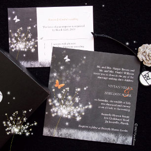 Trendy Chalkboard Dandelion Wedding Invitation