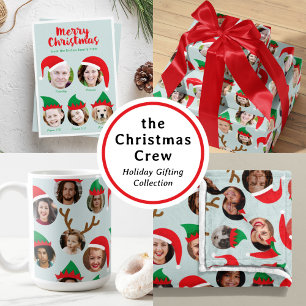 Retro Mustard Christmas Crew Three Photo Custom Wrapping Paper Sheet