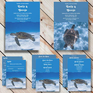 Navy Blue Underwater Aquatic Turtle Beach Wedding Invitation
