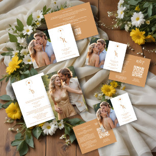 Exquisite Chic Minimalist Gold Wedding Initials Tri-Fold Invitation