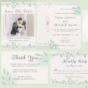 Simple Sage Green Botanical Minimalist Wedding Save The Date