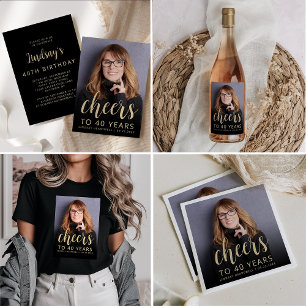 40th Birthday Party Photo Cheers Wine Label