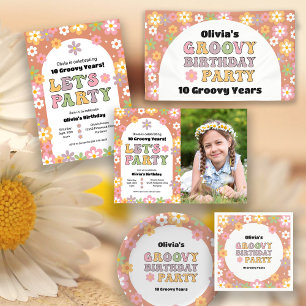 Groovy Daisies Hippie Photo Girl's Birthday Paper Plate