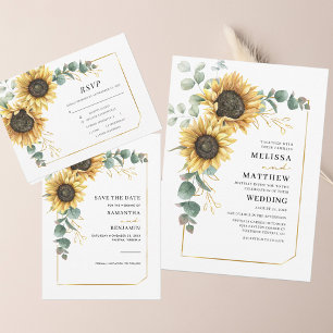 Floral Eucalyptus Sunflower Wedding RSVP Enclosure Card
