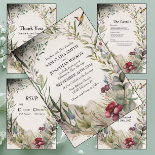 BOHO Ring of Flowers & Branches Wedding Rehearsal Invitation