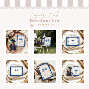 Blue Toile Bow Nursing School Graduate Invitation