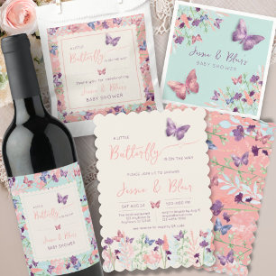 Butterfly Garden Pastel Peach Lavender Baby Shower Invitation