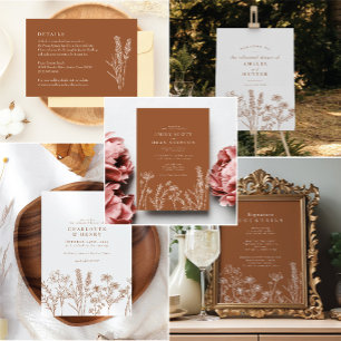 Boho Wildflower Olive Green Wedding Invitation