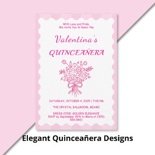 Elegant Quinceañera Floral Bouquet   Pink & White  Place Card