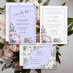 Peony Garden Periwinkle All in One Wedding Invite