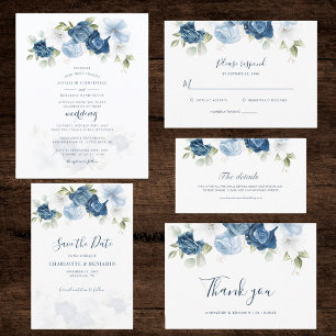Dusty Blue Botanical Wedding Invitation