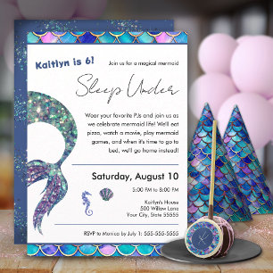 Glitter Mermaid Sleep Under Birthday Party v2 Invitation