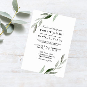 Watercolor Leaf Wreath Border Wedding Invite