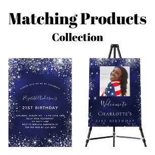 Birthday navy blue white glitter budget invitation flyer