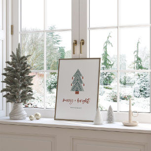 Merry and Bright   Boho Christmas Tree and Script Poster