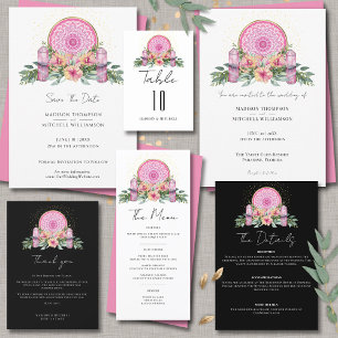 Pink Floral Mandala Crystals Metaphysical Wedding Invitation