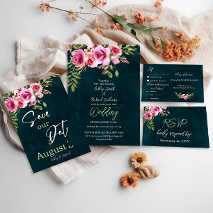 Classic Emerald Green Burgundy Dark Moody Wedding Save The Date