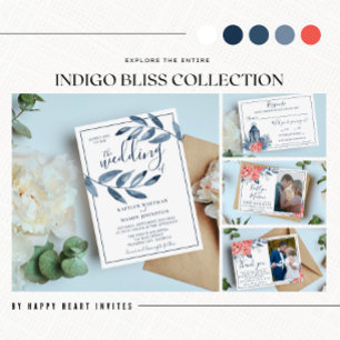 Indigo Bliss Watercolor Leaf Branch Photo Wedding Invitation
