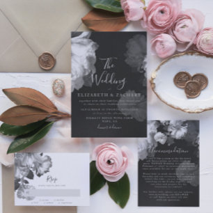 Black White Antique Vintage Floral Wedding RSVP Card