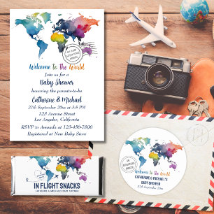 Adventure Awaits World Map Travel Baby Shower  Classic Round Sticker