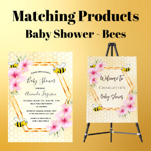 Bumble bee honeycomb tropical florals baby shower invitation