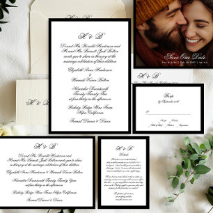 Monogram Black & White Formal Frame Wedding Invitation