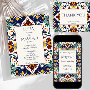 Azulejo blue Portuguese Mediterranean ornate Invitation