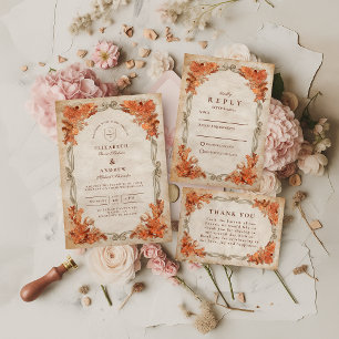 Rustic Autumn Floral Wedding Invitation