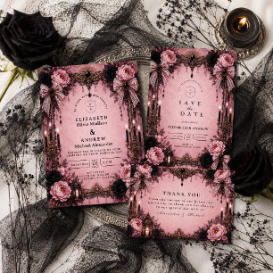 Romantic Pink Goth Wedding Invitation