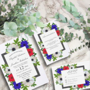 Patriotic Panda Anemone Wedding Invitation