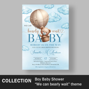 Cute watercolor brown teddy bear hot air balloon poster