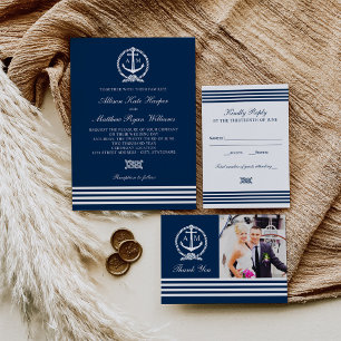 Nautical Navy Wedding Monogram Save the Date Announcement Postcard