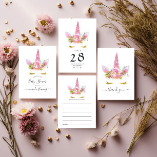 Pink Floral Unicorn Baby Shower Advice Card