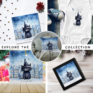 Cozy Christmas Black Cat Winter Holiday Decor Throw Pillow