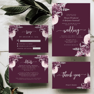 Mauve Silver Floral Script Wedding RSVP Enclosure Card