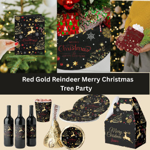 Red  Gold Reindeer Merry Christmas Tree Tablecloth