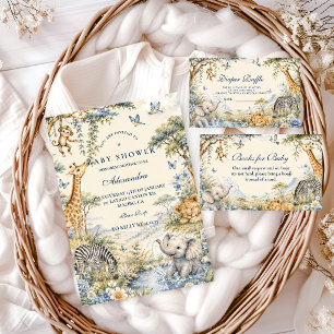 Botanical Blue Safari Boy Baby Shower Invitation