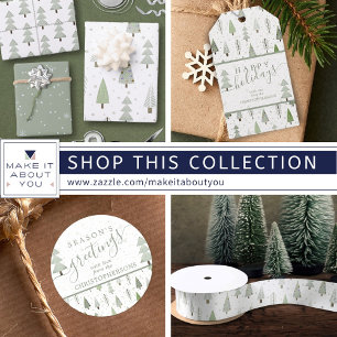 Modern Christmas Trees Sage Olive Green Pattern Wrapping Paper Sheet