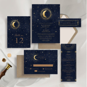 Celestial Midnight Blue Stars Moon Wedding